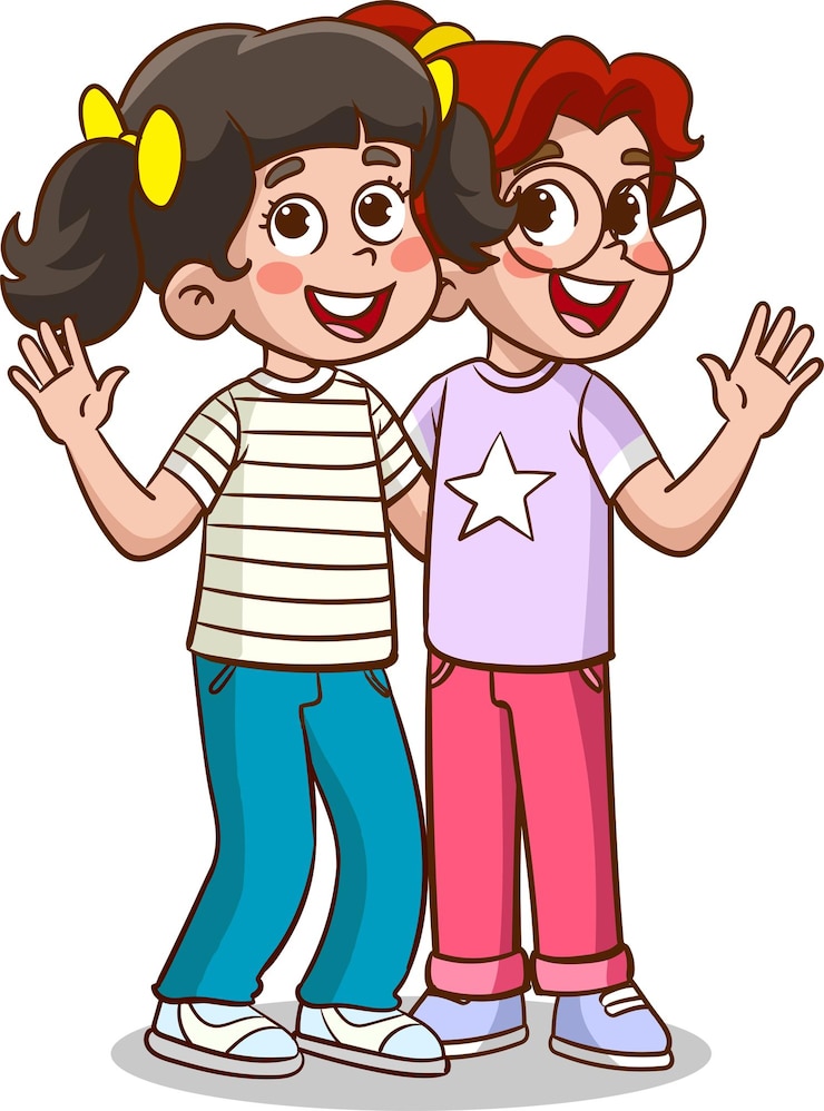 Vetor duas crianças bonitinhas felizes, melhores amigas se abraçando