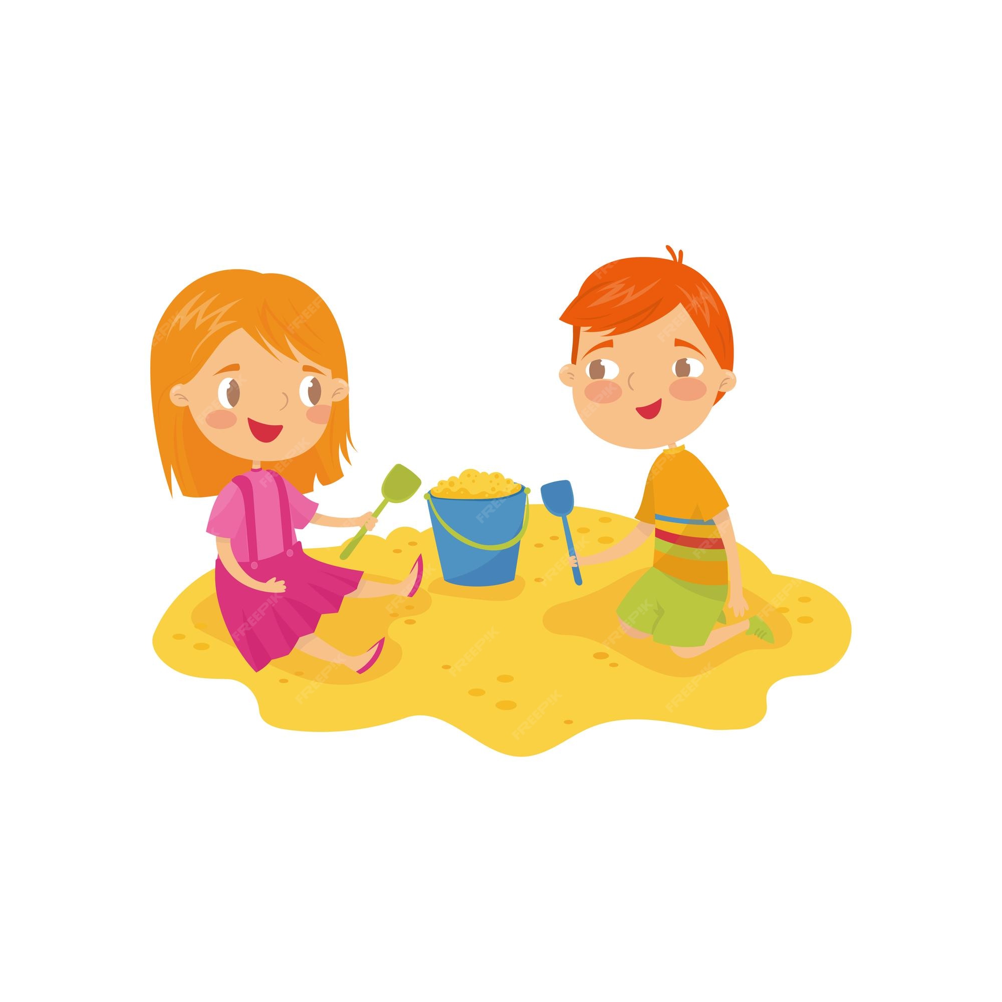 único desenho de linha contínua menino e menina em idade pré-escolar estão  jogando na caixa de areia. duas crianças fazendo castelo de areia na caixa  de areia. parque de jogos ao ar
