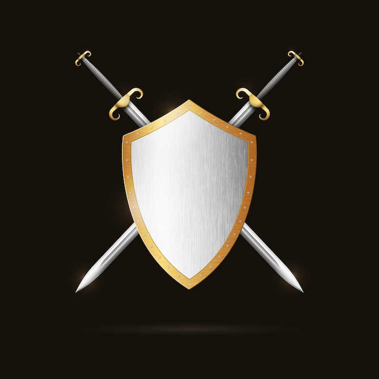 Vetor duas espadas cruzadas atrás de um escudo.