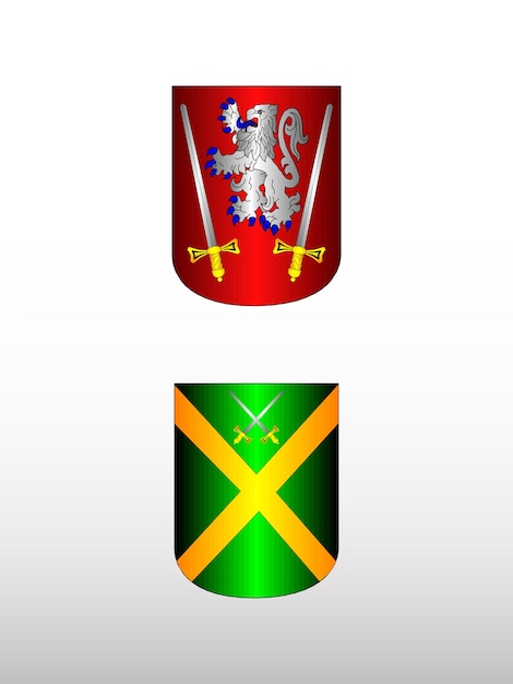 Duas espadas cruzadas e um escudo com a palavra suíça