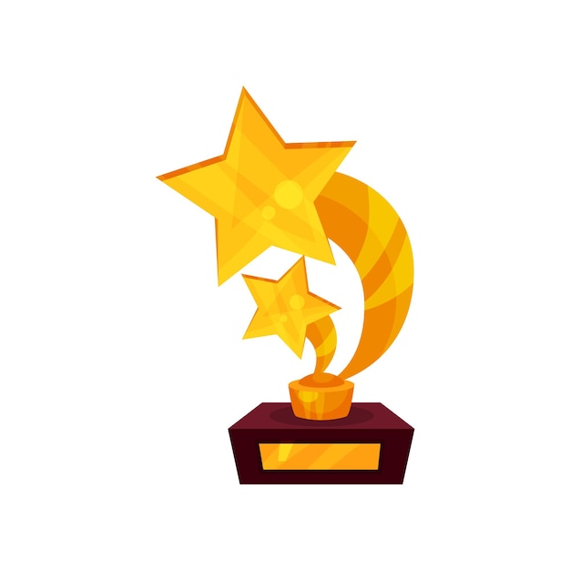 Duas estrelas de ouro concedem um pedestal, vetor de desenhos animados de prêmio de primeiro lugar dourado ilustração sobre um fundo branco