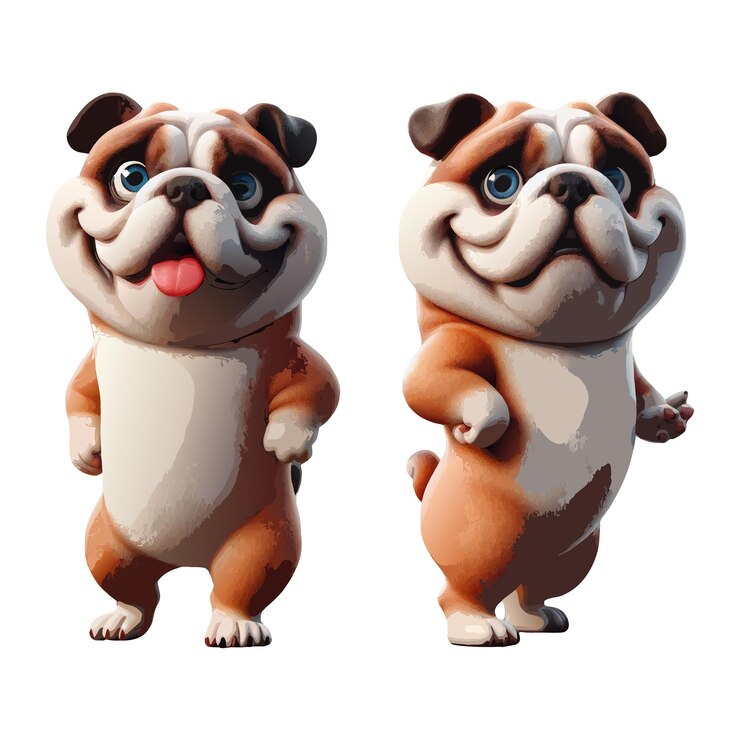 Vetor duas fotos de um bulldog com a língua saindo