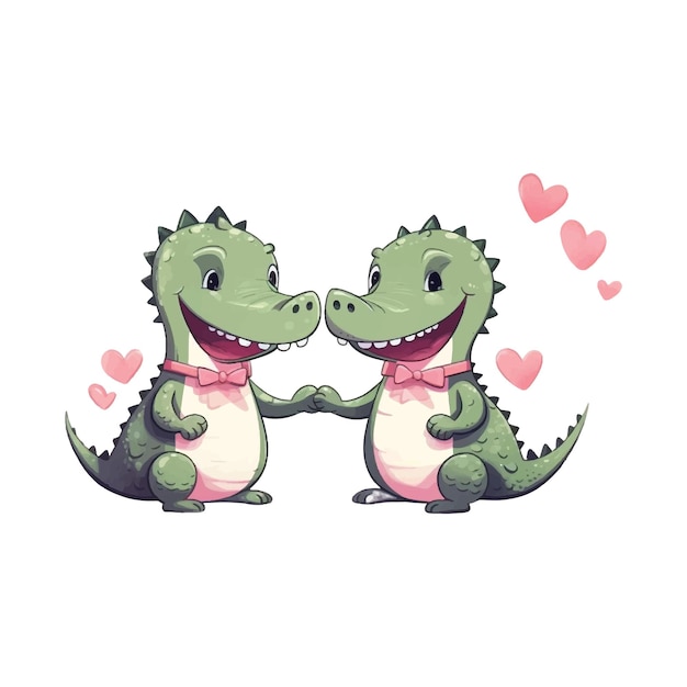 Vetor duas ilustrações de crocodilos bonitos para o dia dos namorados