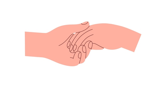 Duas mãos se tocando segurando tomando com cuidado apoio amor e confiança relacionamento romântico terno em casal afeição conceito de amizade ilustração vetorial plana isolada em fundo branco