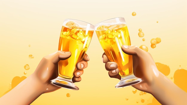 Vetor duas mãos segurando copos de cerveja com as palavras cerveja sobre eles