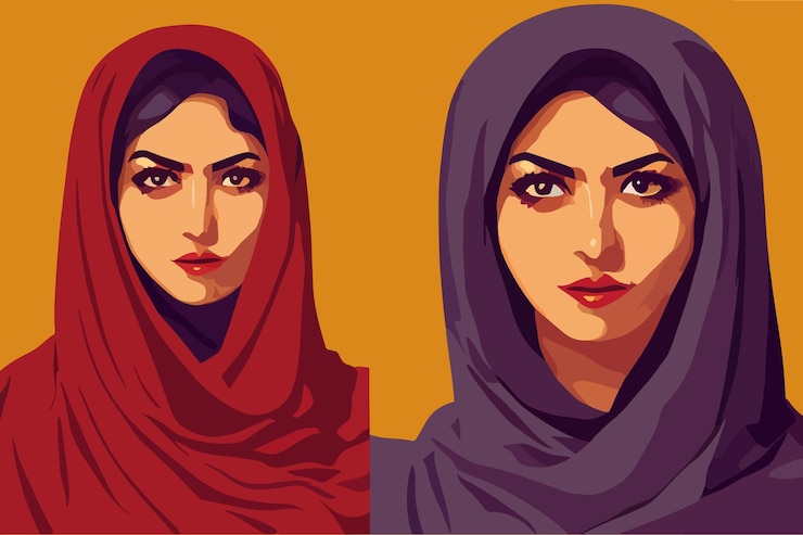 Vetor duas meninas iranianas com atitudes rebeldes vestidas com hijab protesto das mulheres no irã
