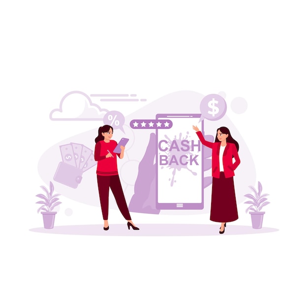 Duas mulheres analisam um produto cash back do conceito de cash back móvel