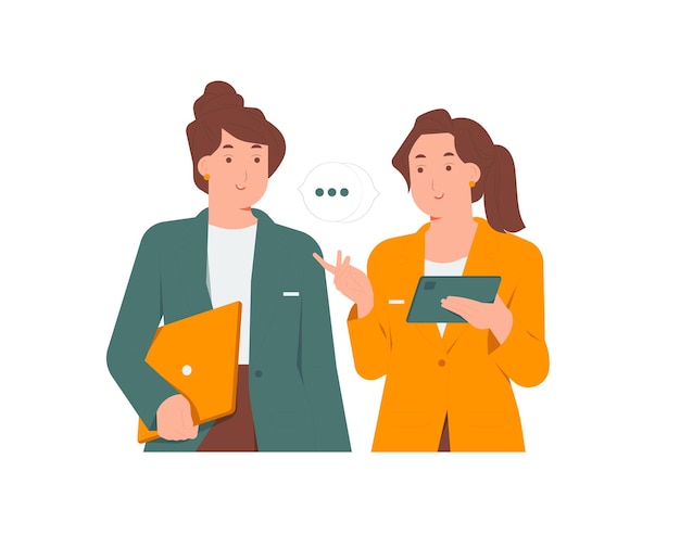 Duas mulheres de negócios profissionais discutindo conversa de escritório comunicando conversa reunião de negócios ilustração de conceito