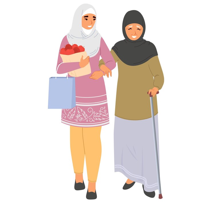 Vetor duas mulheres estão desfrutando de uma viagem de compras uma carrega um saco de compras enquanto ajuda a outra a caminhar