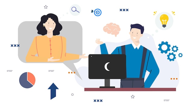 Duas pessoas a falar de negócios online.