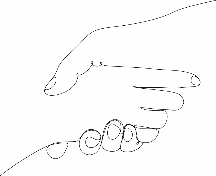 Duas pessoas concordam e apertam as mãos uma ilustração de vetor de linha contígua Apertando as mãos