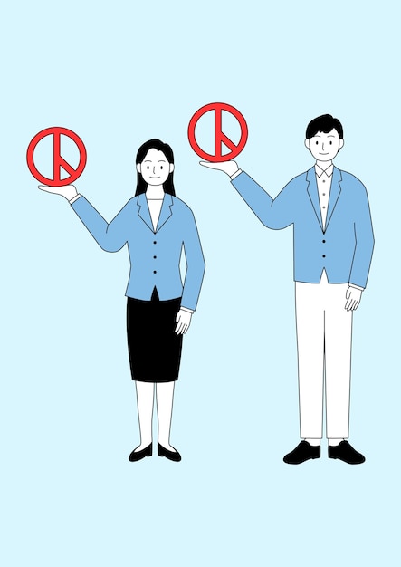 Duas pessoas e símbolo de votação da coreia do sul