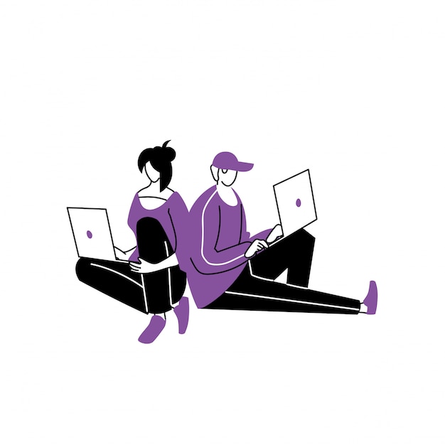 Duas pessoas trabalhando no laptop