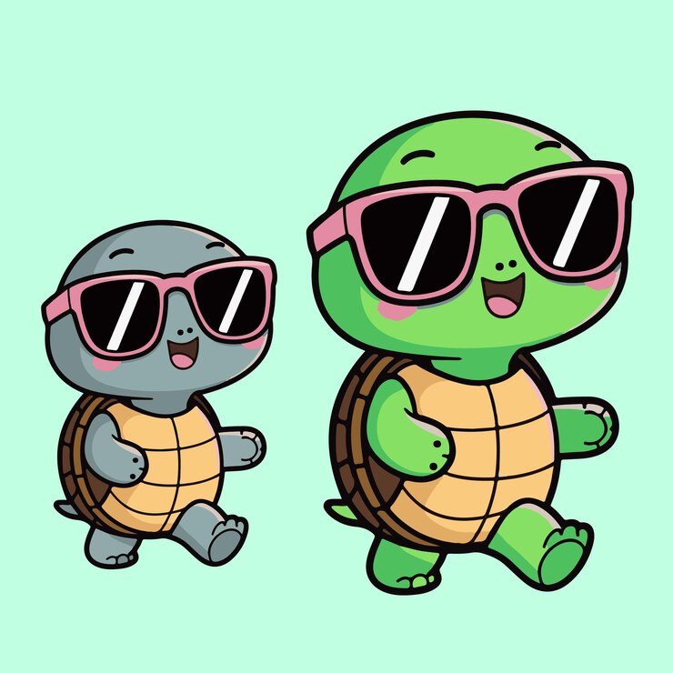 Vetor duas tartarugas felizes com óculos de sol