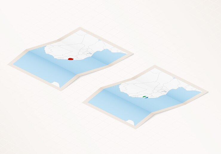 Vetor duas versões de um mapa dobrado de serra leoa com a bandeira do país de serra leão