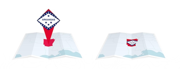Duas versões de um mapa dobrado do Arkansas