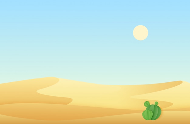 Dunas de areia do deserto com ilustração de paisagem de cacto.