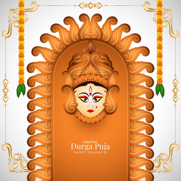 Durga puja e happy navratri design de fundo festival de adoração à deusa indiana