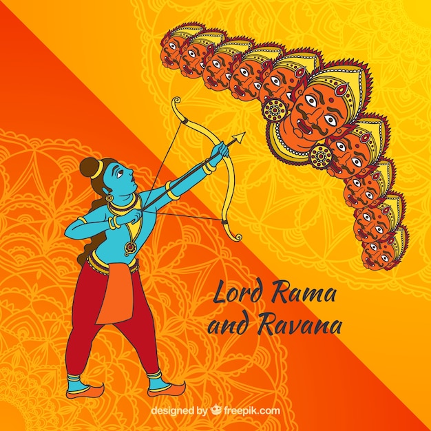 Dussehra fundo com senhor rama e ravana