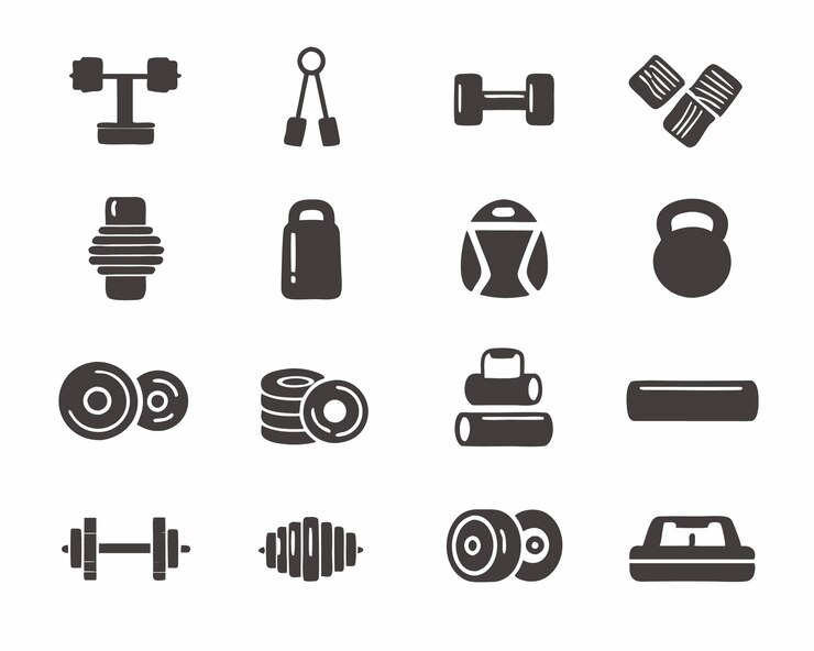 Vetor e equipamentos de ginásio coleção de ícones de doodle
