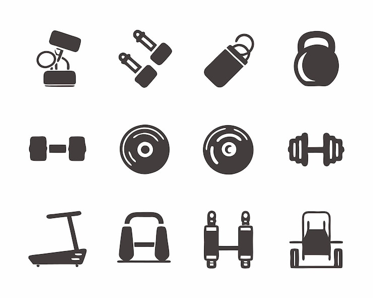Vetor e equipamentos de ginásio coleção de ícones de doodle