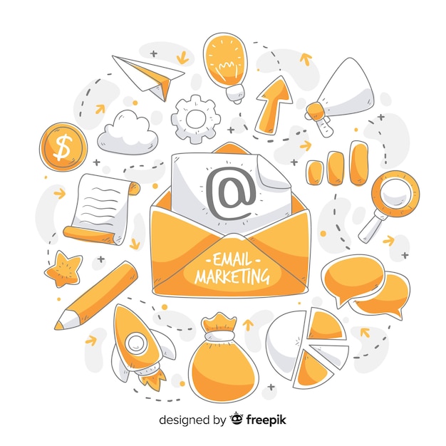 E-mail marketing mão desenhada fundo