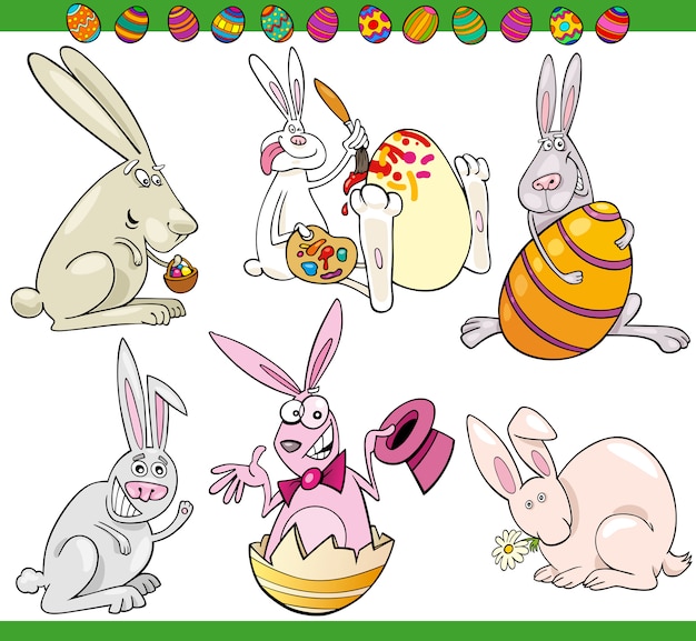 Easter bunnies set cartoon illustration