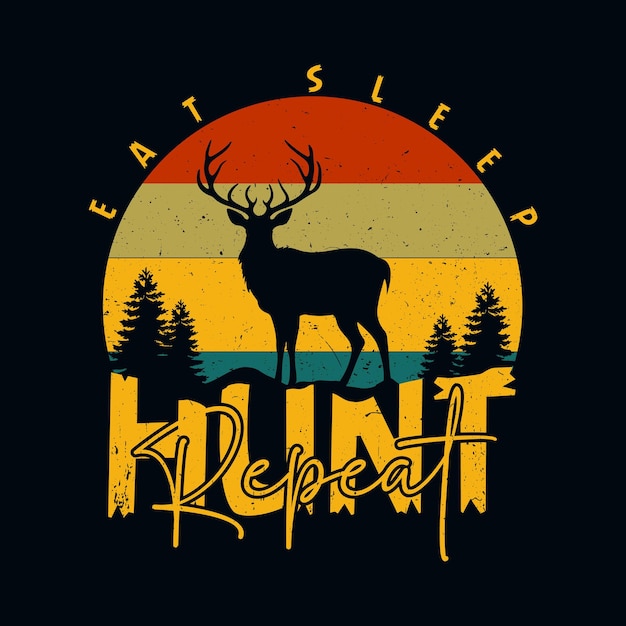 Eat Sleep Hunting RepeatHunting T-Shirt Design Template vector (Vetor de modelo de design de camiseta de caça)