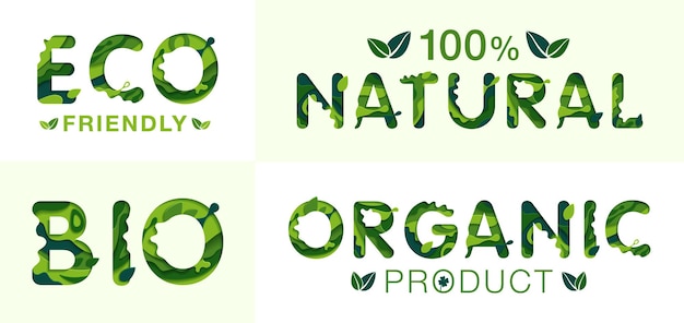 Eco bio natural e orgânico lettering modelo origami conceito e ecologia ideia