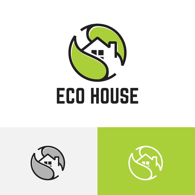 Eco green leaf house home logotipo da imobiliária