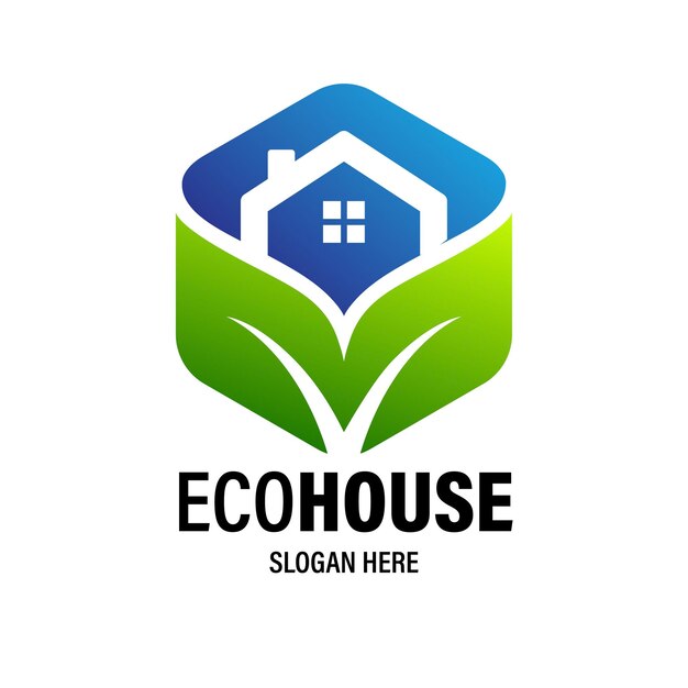 Eco house logotipo com modelo de design de folha