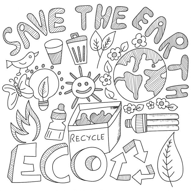 Ecologia doodles icons vector set