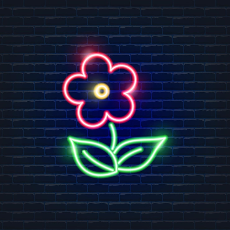 Vetor ecologia ícones de néon flor vetor símbolos de cores da moda eco amigável sinal plano brilhante sinal de ilustração para design