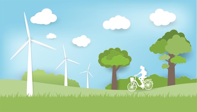 ecologia ideia cidade paisagem arte de papel estilo tecnologia de economia de energia design vetorial