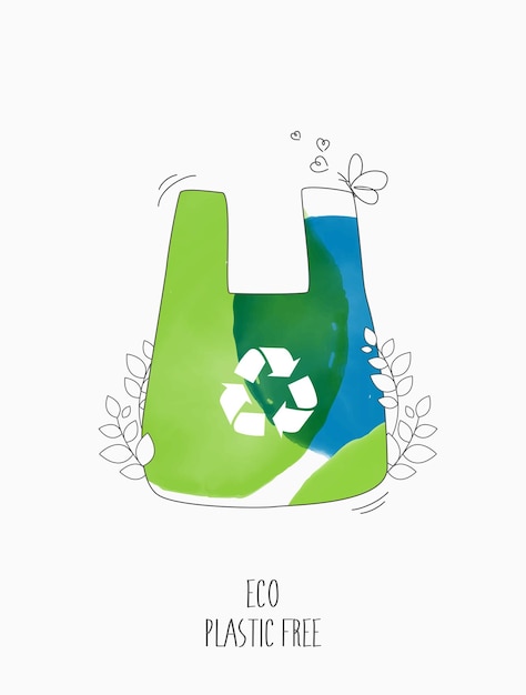 Ecológico livre de plástico não para sacos de plástico e polietileno com broto verde e ambiente de folhas