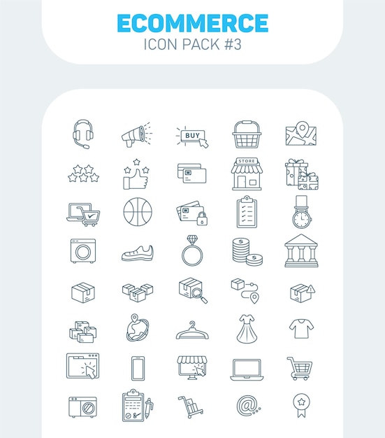 Vetor ecommerce outline icons pack 3 ecommerce line art vector icons set (conjunto de ícones de linhas de comércio eletrônico)