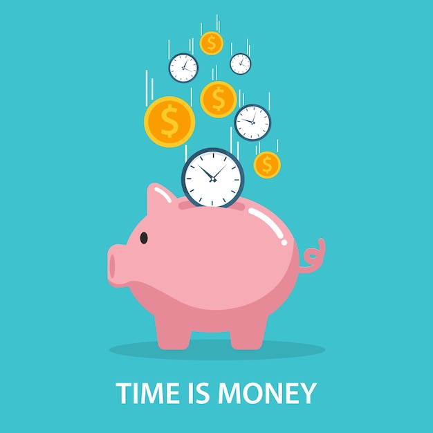 economia empresarial economizar tempo e dinheiro conceito cofrinho rosa e moedas de ouro