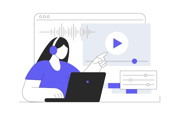 Edição de vídeo Criador de conteúdo editando imagens de vídeo em estúdio Editor publicando vídeo viral