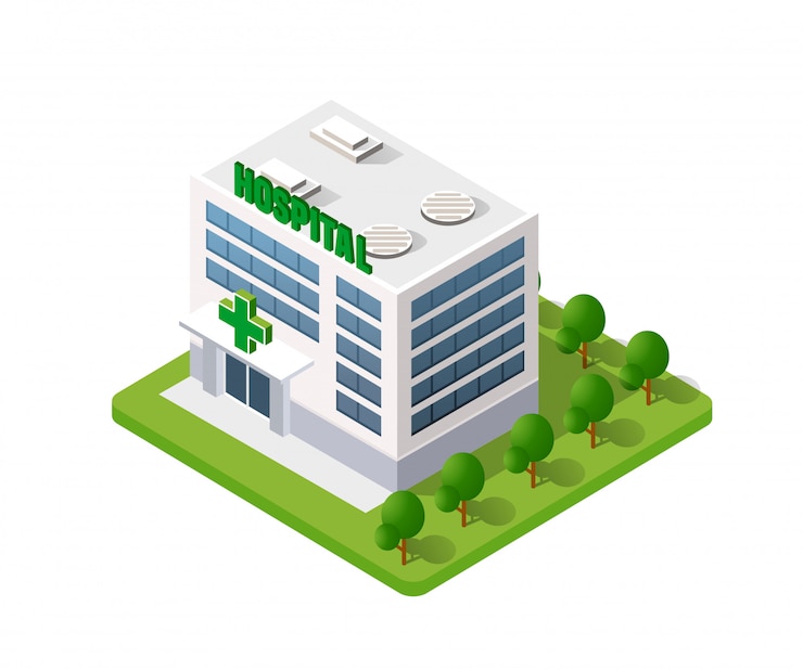 Vetor edifício 3d isométrico de hospital