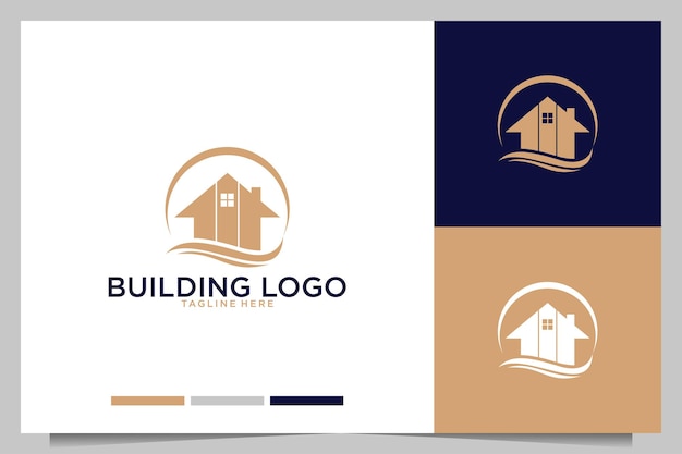 Edifício com design de casa e logotipo de onda