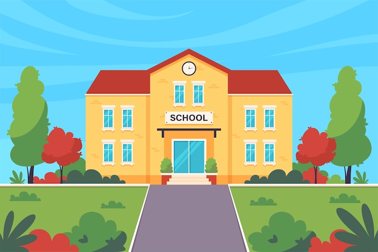 Vetor edifício da escola de volta às aulas em ilustração plana
