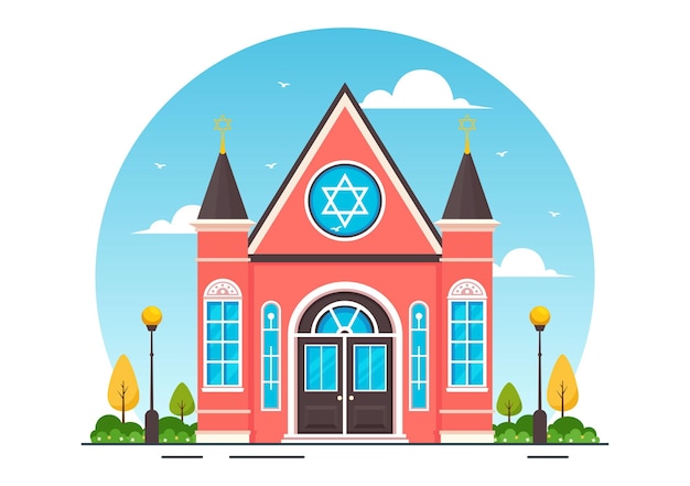 Vetor edifício da sinagoga ou ilustração do templo judaico com o religioso ou judaísmo e o lugar de adoração judaico