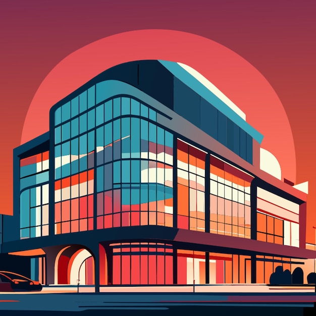 Vetor edifício de arquitetura moderna na ilustração vetorial da noite