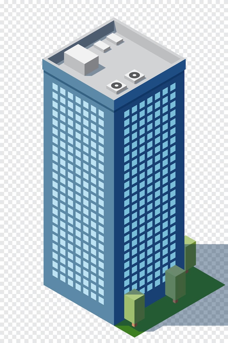 Vetor edifício de cidade isométrica edifício moderno isométrico edifício de arranha-céu ou escritório de negócios ilustração vetorial
