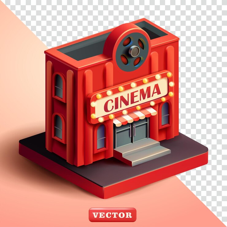 Vetor edifício de cinema isométrico vetor 3d adequado para negócios e elementos de design