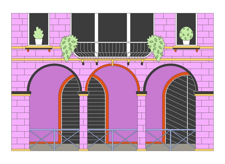 Vetor edifício exterior de veneza objeto de desenho animado linear 2d