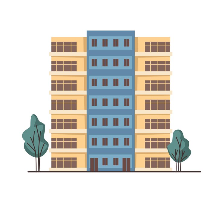 Vetor edifício urbano de altura com janelas panorâmicas