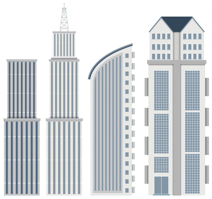 Vetor edifícios altos no fundo branco