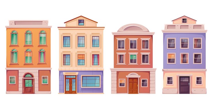 Vetor edifícios de rua da cidade da cidade casa ilustração de conceito de elemento de design abstrato de fachada