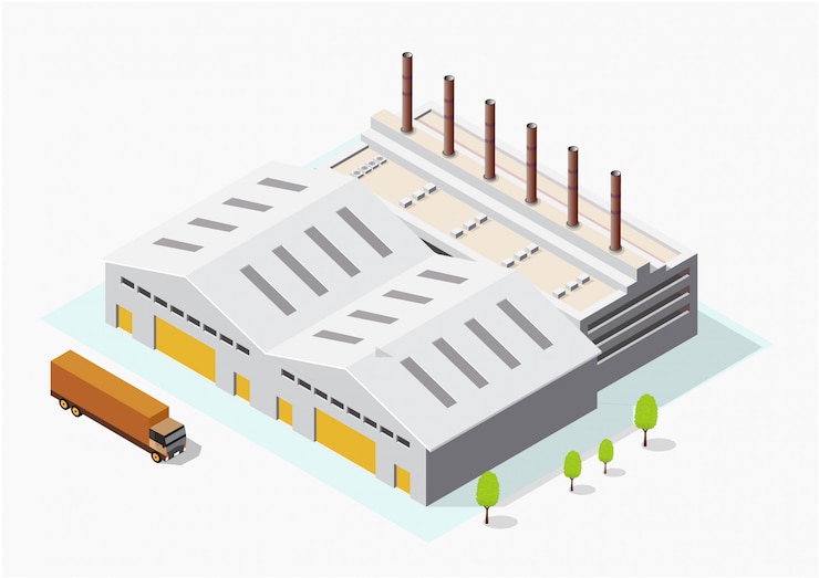Edifícios industriais ou de fábrica isométricos